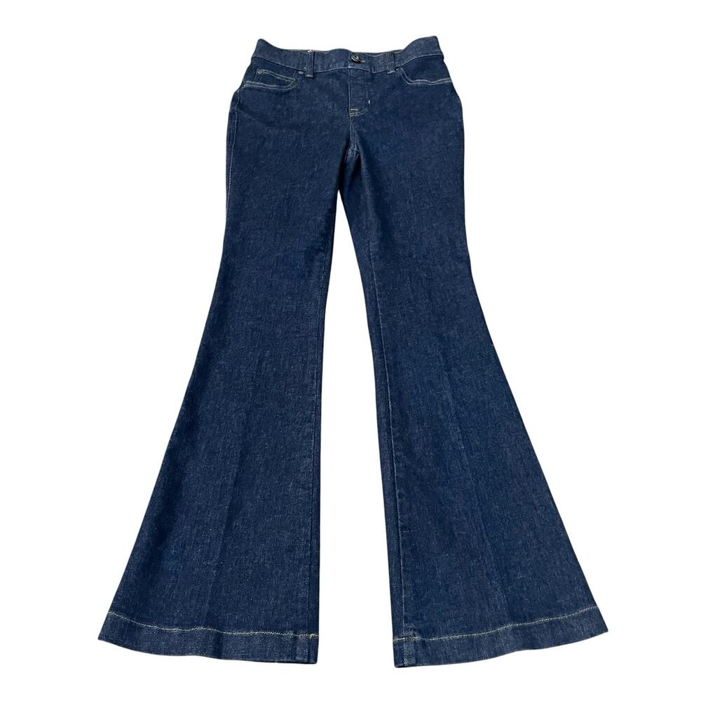Spanx Everywear Pull On Flare Jeans XS Petite Slimming Tummy Control Dark READ